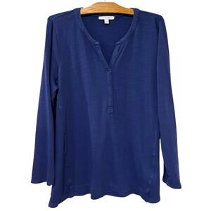 J. Jill | Top Organic Cotton Pullover Long Sleeve V Neck Blue Casual- Size Large